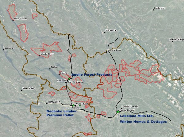 map of sinclar's operating areas in Northern BC